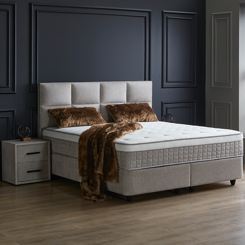 2-Persoons Boxspring Met Opbergruimte Ayazro - Grijs & Beige 160x200 cm - - Inclusief Topper - Dekbed-Discounter.nl