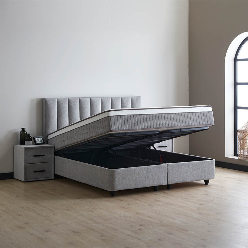 2-Persoons Boxspring Met Opbergruimte Riona - Grijs & Beige 160x200 cm - - Inclusief Topper - Dekbed-Discounter.nl