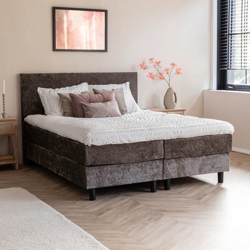 2-Persoons Boxspring Julia Animal Fur 180 x 200 cm Taupe 180x200 cm Pocketvering Inclusief Topper De