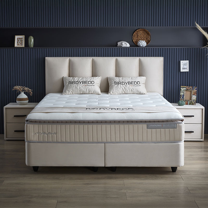 2-Persoons Boxspring Birdybedd - Beige - Beige 160x200 cm - Pocketveringen - Inclusief Topper - Dekbed-Discounter.nl