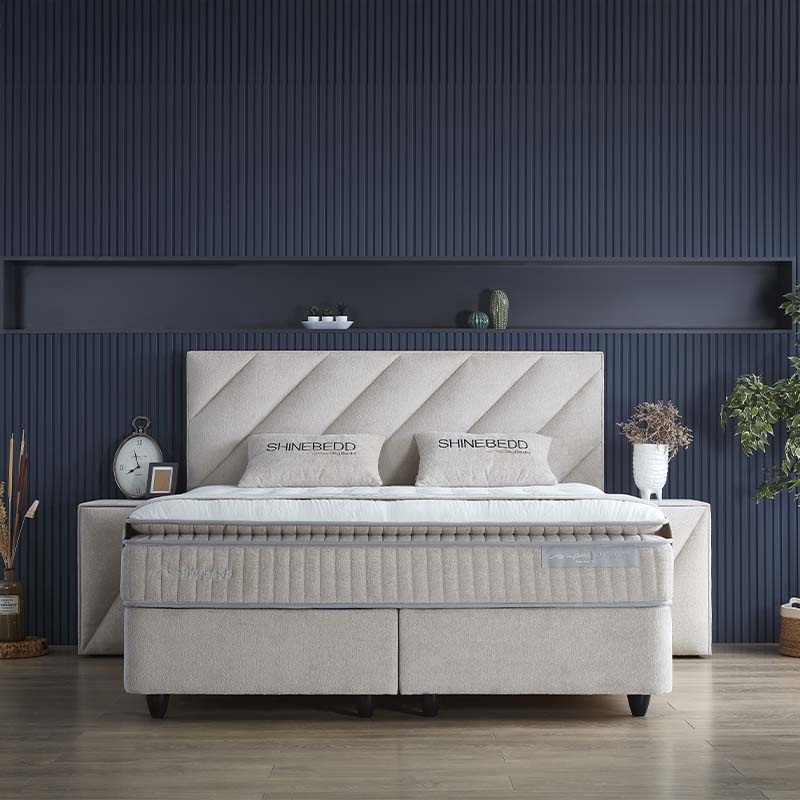 2-Persoons Boxspring Met Opbergruimte - Shinebedd - Beige 160x200 cm - Pocketveringen - Inclusief Topper - Dekbed-Discounter.nl