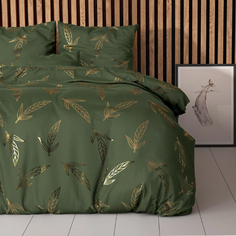 Dekbedovertrek Glamour - Tweepersoons (200x200 cm) - Groen Microvezel - Dessin: Luxe, Natuur - Sleeptime - Dekbed-Discounter.nl