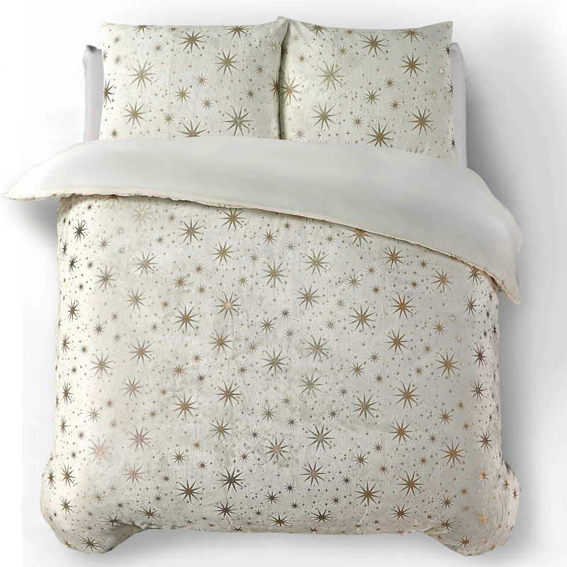 Flanellen Dekbedovertrek Glamour Stars - Tweepersoons (200x200 cm) - Creme - Dessin: Luxe - Sleeptime - Dekbed-Discounter.nl