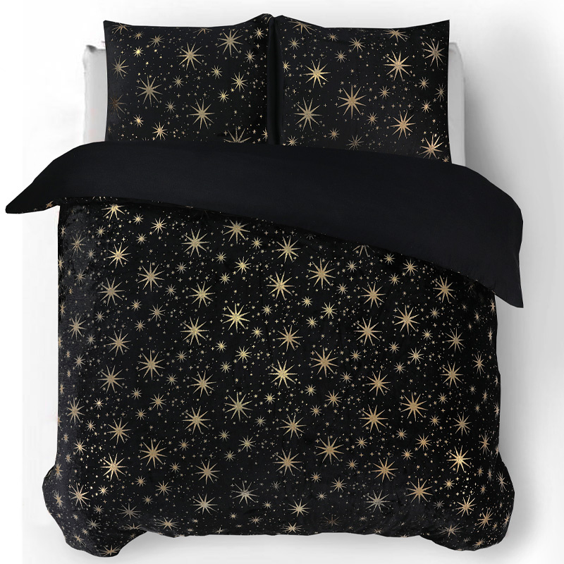 Flanellen Dekbedovertrek Glamour Stars - Lits-Jumeaux (240x220 cm) - Zwart - Dessin: Sterren - Sleeptime - Dekbed-Discounter.nl