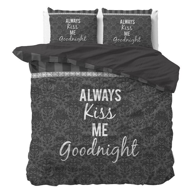 Sleeptime Katoen Kiss your Love - Dekbedovertrek - Eenpersoons - 140x200/220 + 1 kussensloop 60x70 - Grijs