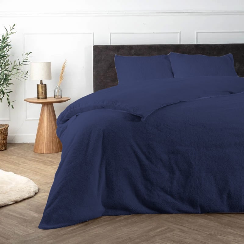 Dekbedovertrek Teddy - Tweepersoons (200x220 cm) - Navy Microvezel - Dessin: Effen - Fresh and Co - Dekbed-Discounter.nl