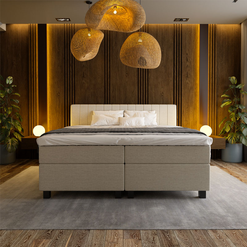 2-Persoons Boxspring Suite - Beam - Beige 140x200 cm - Pocketvering - Inclusief Topper - Dekbed-Discounter.nl