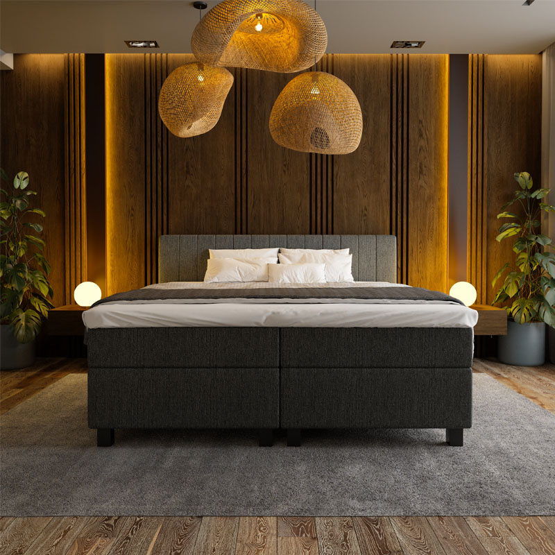 1-Persoons Boxspring Suite - Beam - Antraciet 90x210 cm - Pocketvering - Inclusief Topper - Dekbed-Discounter.nl