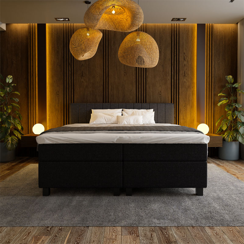 2-Persoons Boxspring Suite - Beam - Zwart 140x210 cm - Pocketvering - Inclusief Topper - Dekbed-Discounter.nl