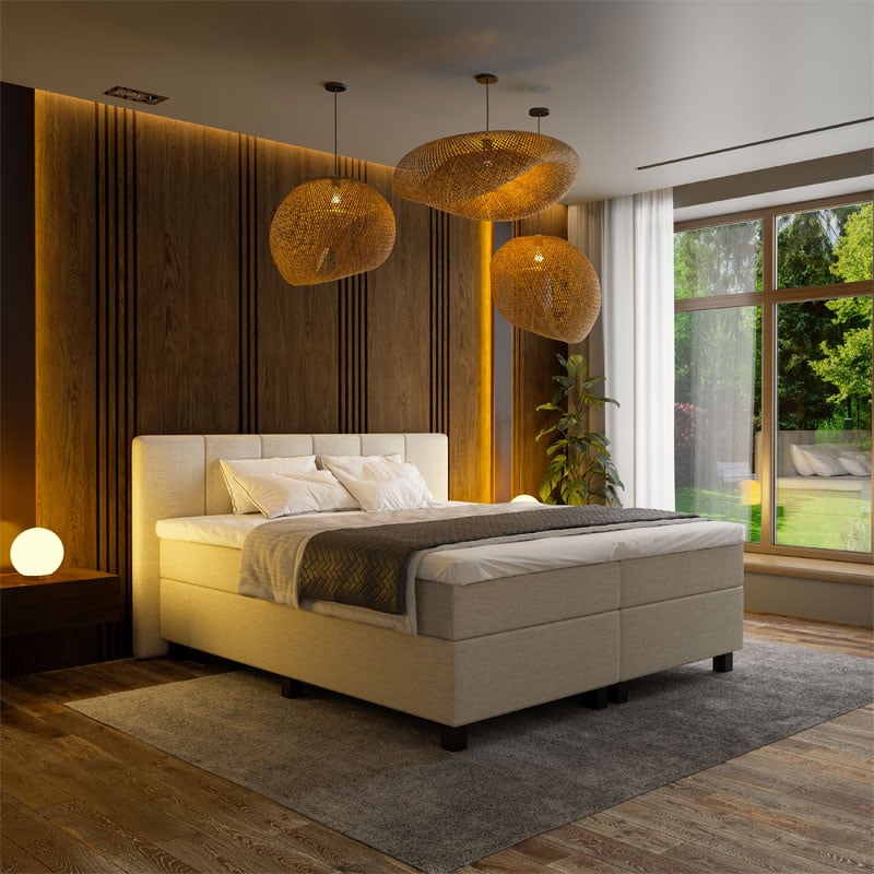 1-Persoons Boxspring Suite - Wide - Beige 90x200 cm - Pocketvering - Inclusief Topper - Dekbed-Discounter.nl
