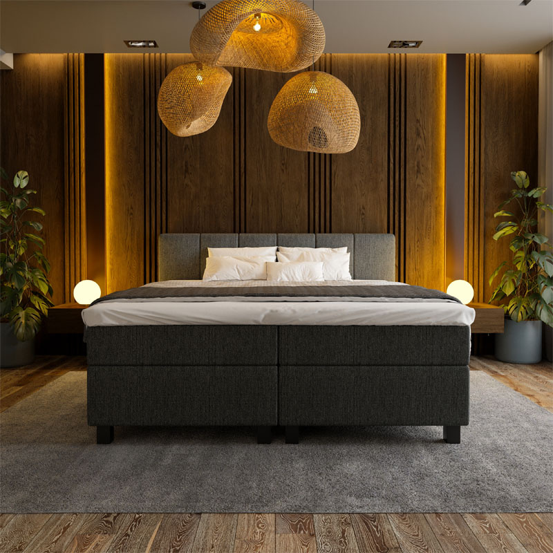 1-Persoons Boxspring Suite - Wide - Antraciet 90x200 cm - Pocketvering - Inclusief Topper - Dekbed-Discounter.nl