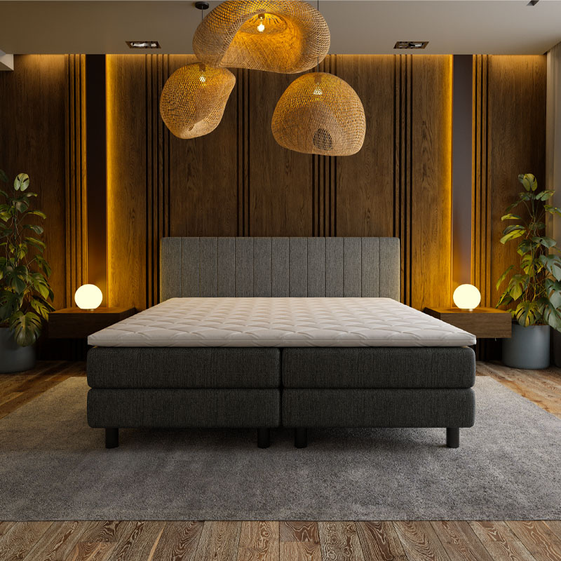2-Persoons Boxspring Hotel - Beam - Antraciet 140x210 cm - Pocketvering - Inclusief Topper - Dekbed-Discounter.nl