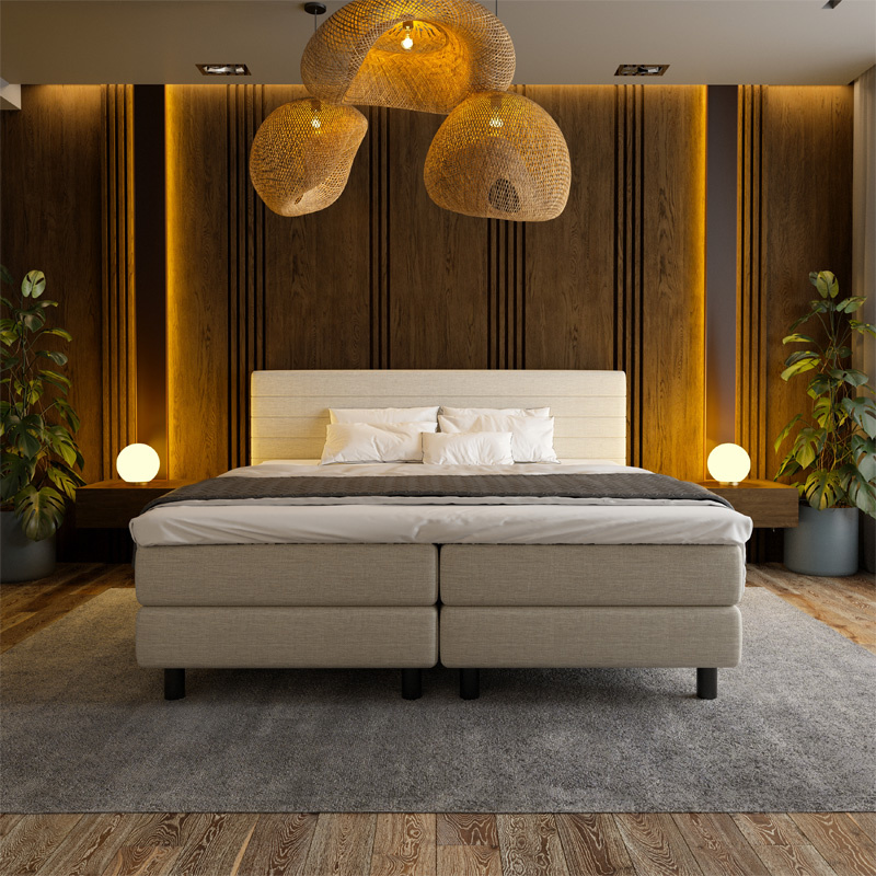 2-Persoons Boxspring Hotel - Straight - Beige 180x210 cm - - Inclusief Topper - Dekbed-Discounter.nl