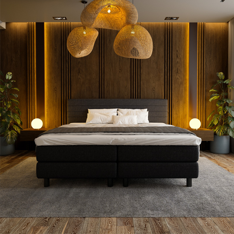 2-Persoons Boxspring Hotel - Straight - Zwart 160x210 cm - - Inclusief Topper - Dekbed-Discounter.nl