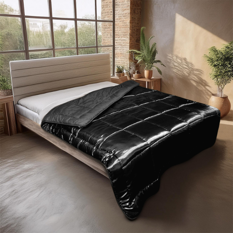 Eazy dekbed en overtrek in 1 - Glans satijn - 250 gsm - Zwart - tweepersoons - 200x200 cm