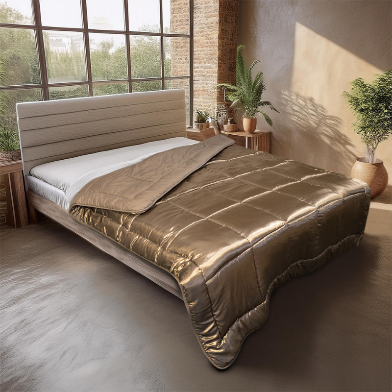 Eazy dekbed en overtrek in 1 - Glans satijn - 250 gsm - Taupe - lits-jumeaux - 240x200 cm