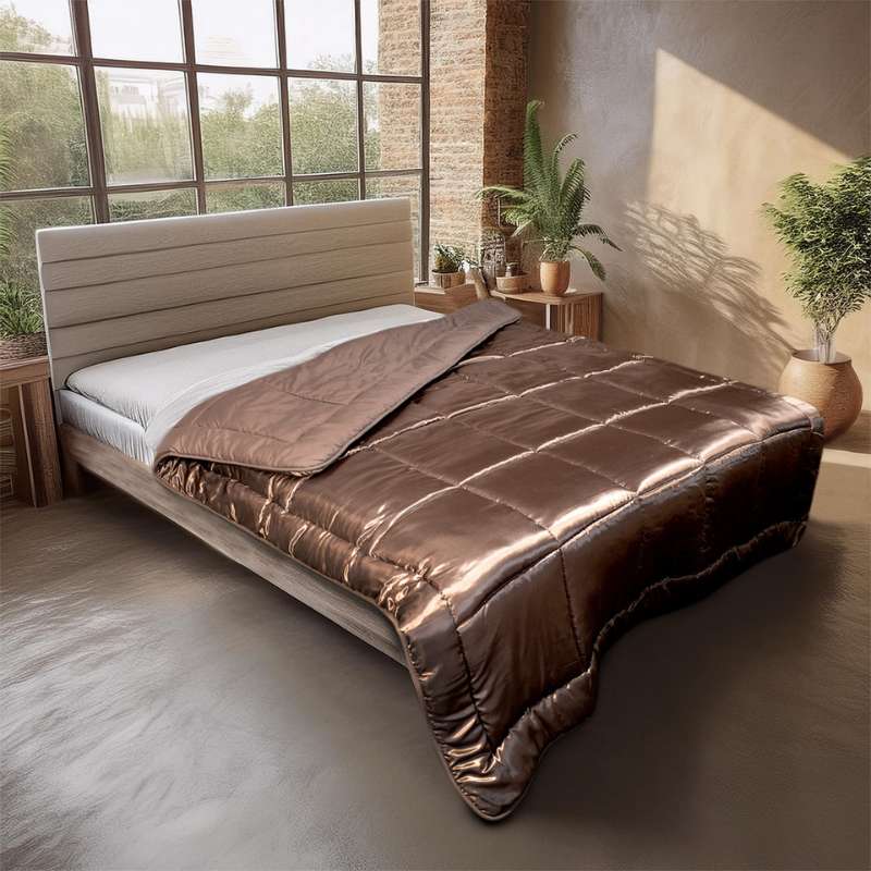 Eazy dekbed en overtrek in 1 - Glans satijn - 250 gsm - Bronze - eenpersoons - 140x200 cm