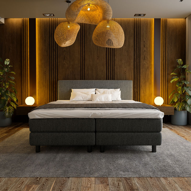 2-Persoons Boxspring Hotel - Antraciet 160x200 cm - Pocketvering - Inclusief Topper - Dekbed-Discounter.nl