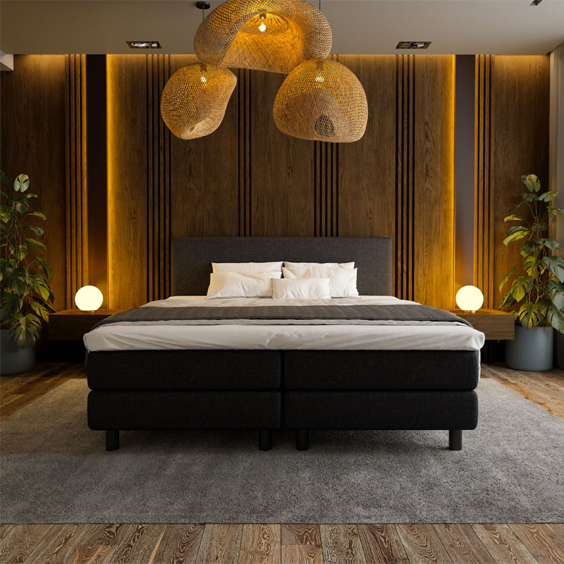 2-Persoons Boxspring Hotel - Zwart 160x200 cm - Pocketvering - Inclusief Topper - Dekbed-Discounter.nl
