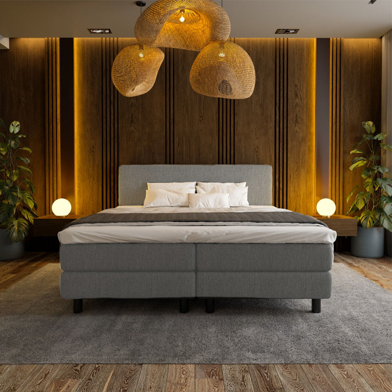 1-Persoons Boxspring Hotel - Grijs 90x210 cm - Pocketvering - Inclusief Topper - Dekbed-Discounter.nl