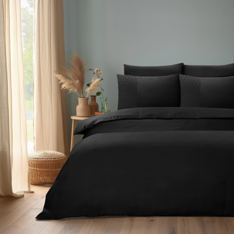 Dekbedovertrek Embossed - Eenpersoons (140x220 cm) - Zwart Microvezel - Dessin: - Sleeptime Elegance - Dekbed-Discounter.nl