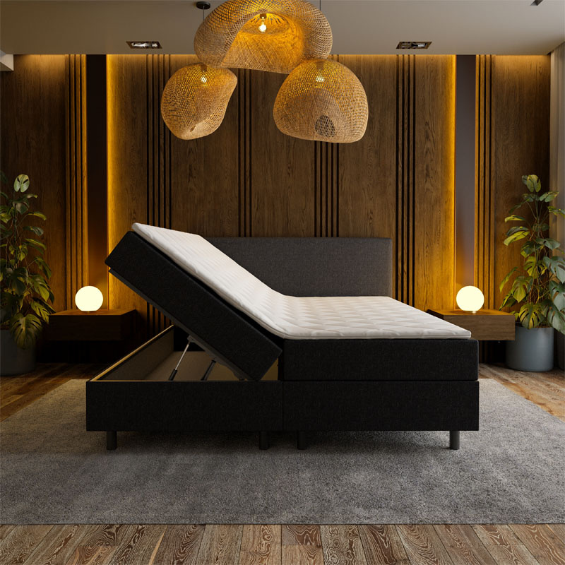 2-Persoons Boxspring met opbergruimte Hotel - Zwart 140x220 cm - Pocketvering - Inclusief Topper - Dekbed-Discounter.nl