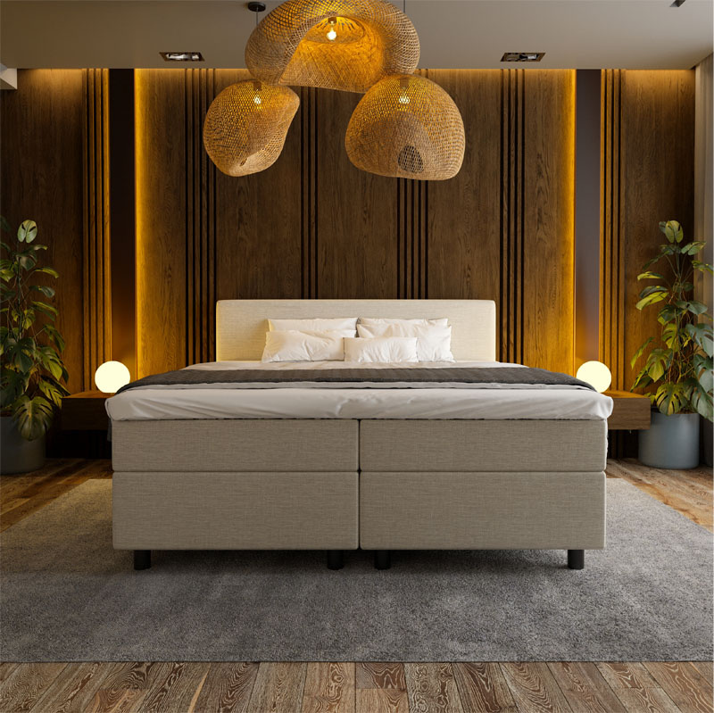 2-Persoons Boxspring Hotel Suite - Beige 160x200 cm - Pocketvering - Inclusief Topper - Dekbed-Discounter.nl