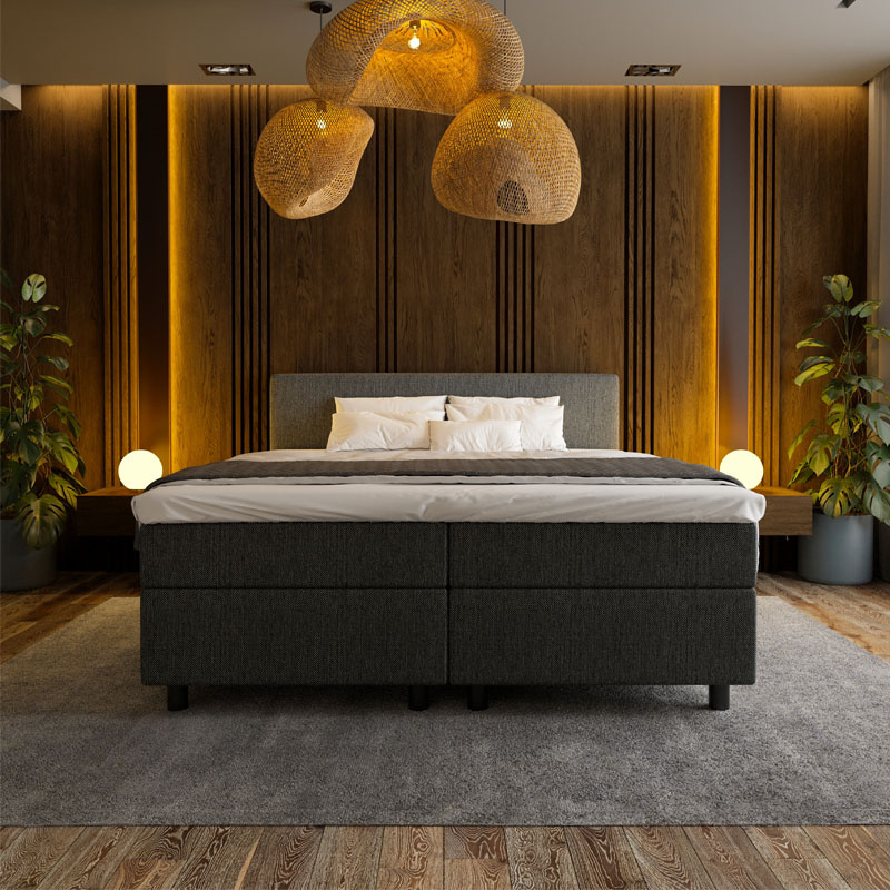 2-Persoons Boxspring Hotel Suite - Antraciet 160x200 cm - Pocketvering - Inclusief Topper - Dekbed-Discounter.nl