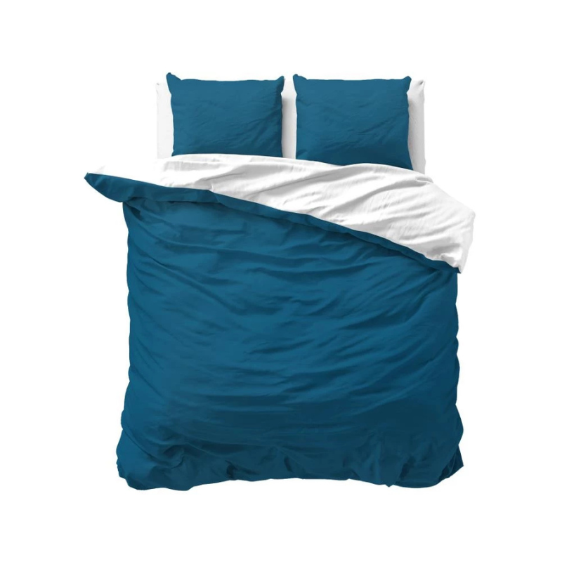 Zensation Twee Kleuren Dekbedovertrek - 200x200/220 + 2 kussenslopen 60x70 - Donker Blauw/Wit - Tweepersoons