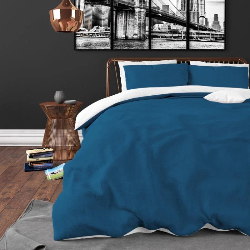 Zensation Twee Kleuren Dekbedovertrek - 140x200/220 + 1 kussensloop 60x70 - Donker Blauw/Wit - Eenpersoons