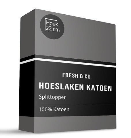 Splittopper Hoeslaken - Katoen - Antraciet - Verkoelend