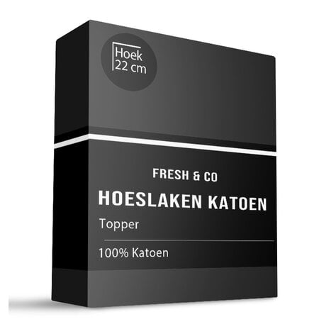 Topper Hoeslaken - Katoen - Zwart - Verkoelend