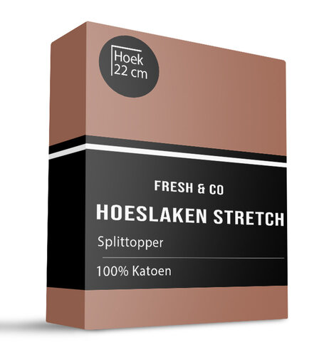Splittopper Hoeslaken - Katoen Jersey Stretch -  Cognac