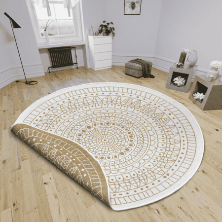 Dubbelzijdig Buitenkleed Porto Rond - Okergeel / Wit