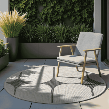 Dubbelzijdig Buitenkleed Bowen Rond - Zwart/Wit