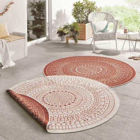 Dubbelzijdig Buitenkleed Porto Rond - Terra/Creme
