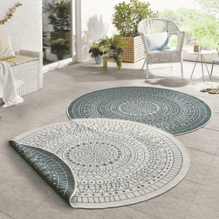 Dubbelzijdig Buitenkleed Porto Rond - Groen/Creme