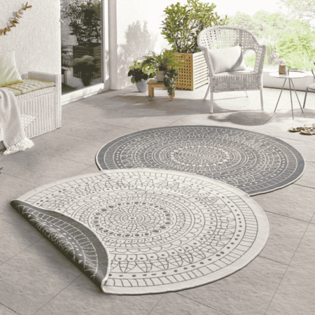 Dubbelzijdig Buitenkleed Porto Rond - Grijs/Creme