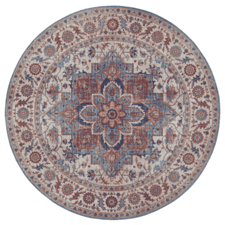 Vintage Vloerkleed Anthea Rond - Creme/Blauw