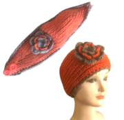 BellaBelga- Belgisch merk Handgebreide hoofdband bloem oranje