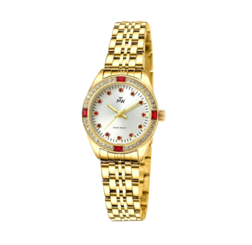 Mats-Watch horloges - Belgisch merk  Mats Watch-red stone- goud- dameshorloge