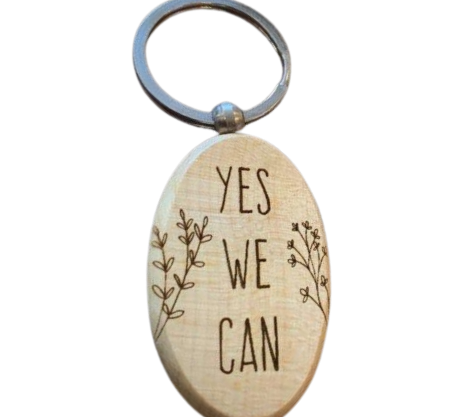 Houten sleutelhanger 'Yes we can'