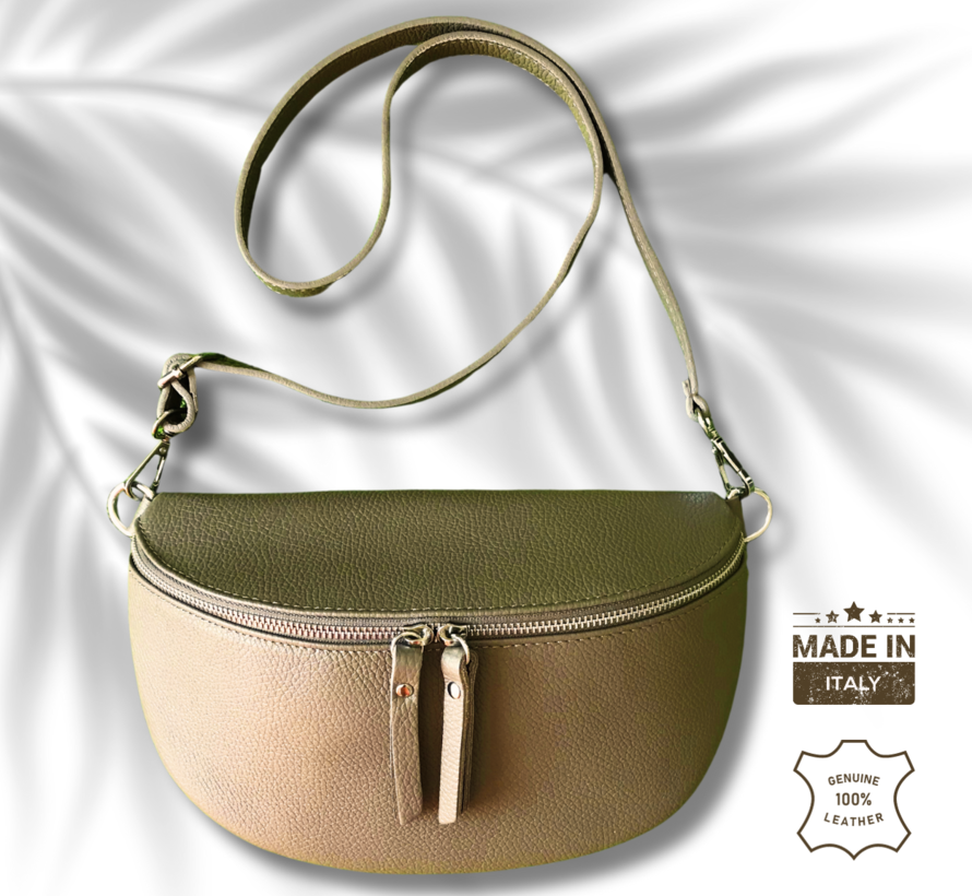 UrbanEase Vanilla - beige - trendy lederen crossbody tas  - met EXTRA brede textiele schouderriem