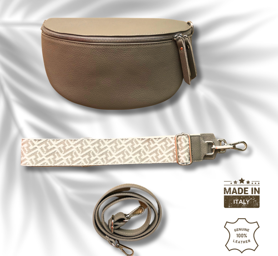 UrbanEase Vanilla - beige - trendy lederen crossbody tas  - met EXTRA brede textiele schouderriem