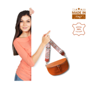 BellaBelga- Belgisch merk UrbanEase Aurora - oranje - trendy lederen crossbody tas - met EXTRA brede textiele schouderriem