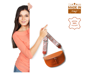 UrbanEase Aurora - oranje - trendy lederen crossbody tas - met EXTRA brede textiele schouderriem