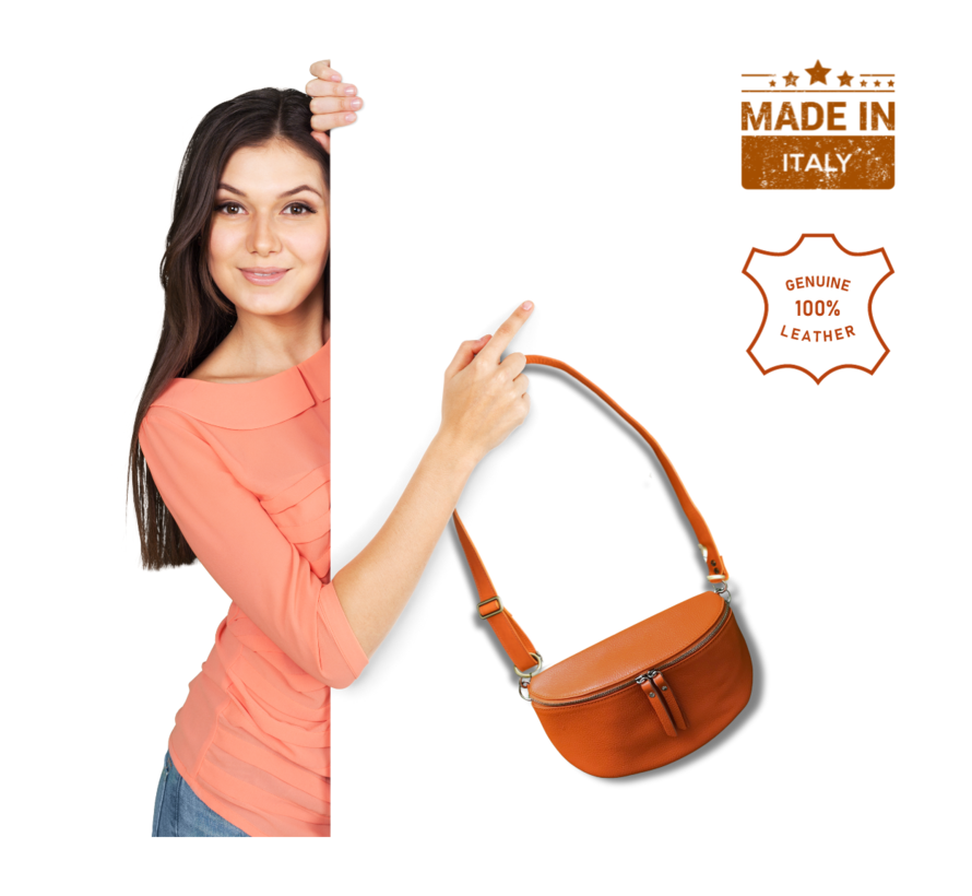 UrbanEase Aurora - oranje - trendy lederen crossbody tas - met EXTRA brede textiele schouderriem