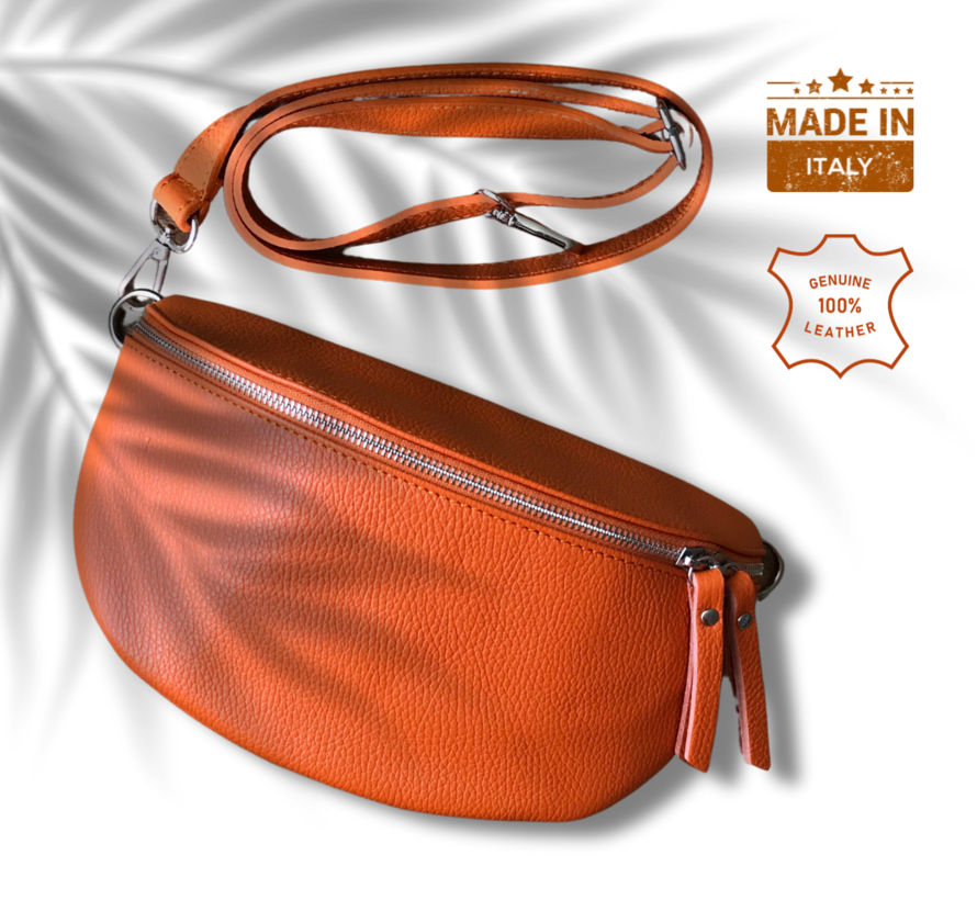 UrbanEase Aurora - oranje - trendy lederen crossbody tas - met EXTRA brede textiele schouderriem