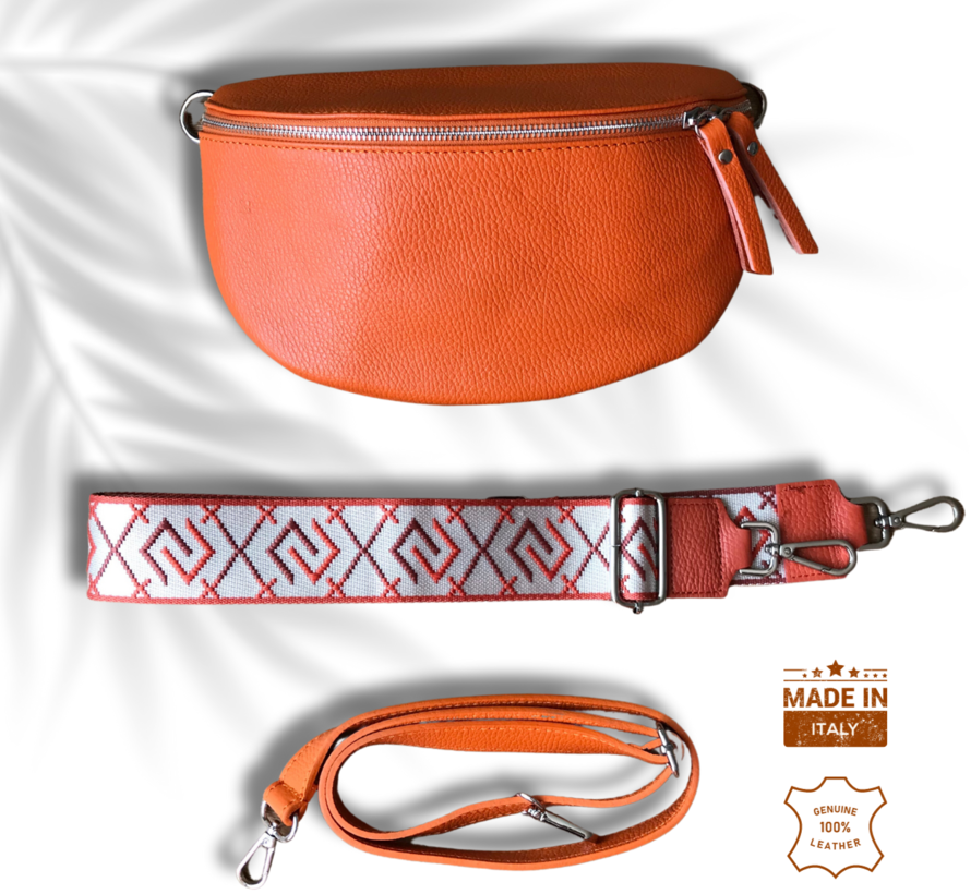 UrbanEase Aurora - oranje - trendy lederen crossbody tas - met EXTRA brede textiele schouderriem