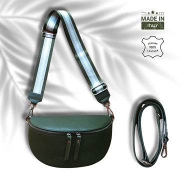 BellaBelga- Belgisch merk UrbanEase Smaragd - groen -trendy lederen crossbody tas - met EXTRA brede textiele schouderriem